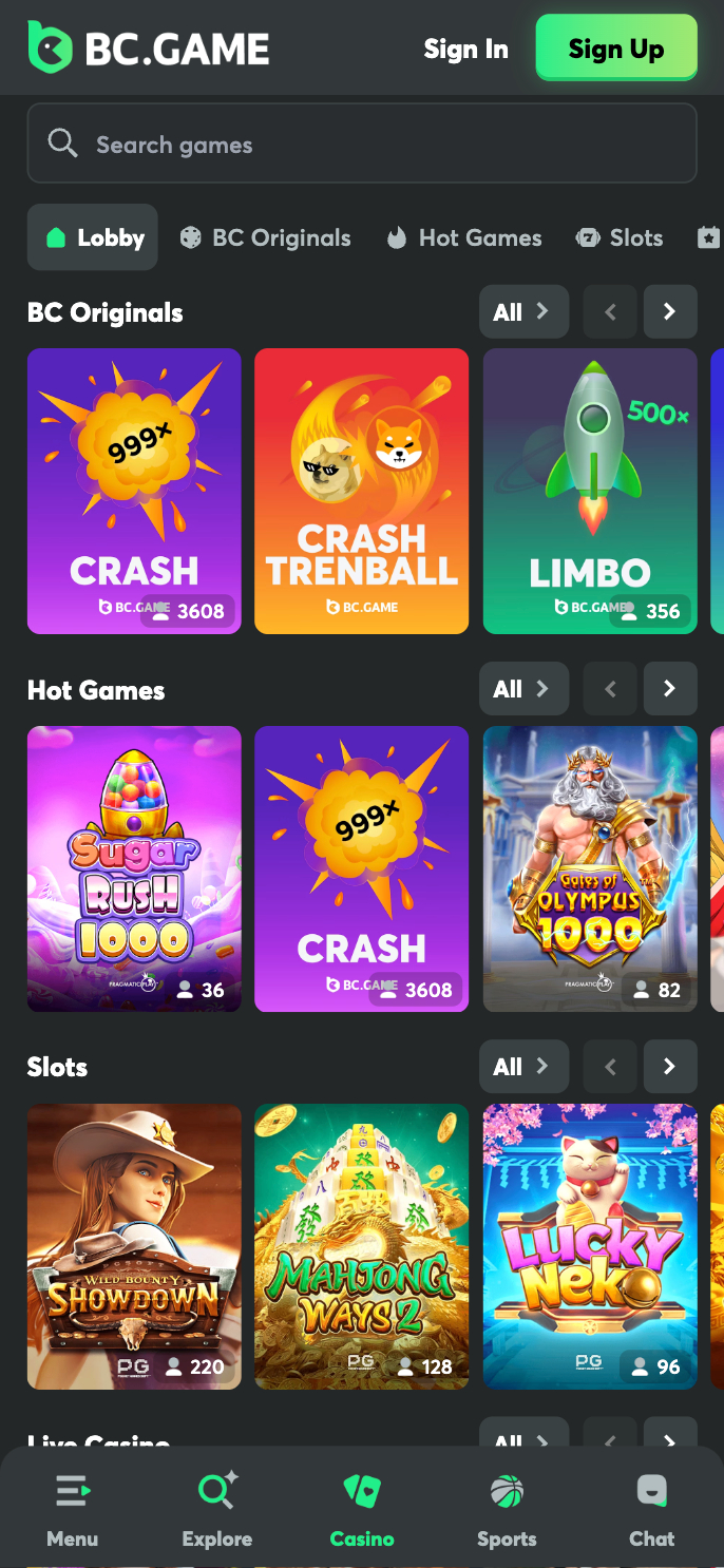 BC.Game Casino Screenshot