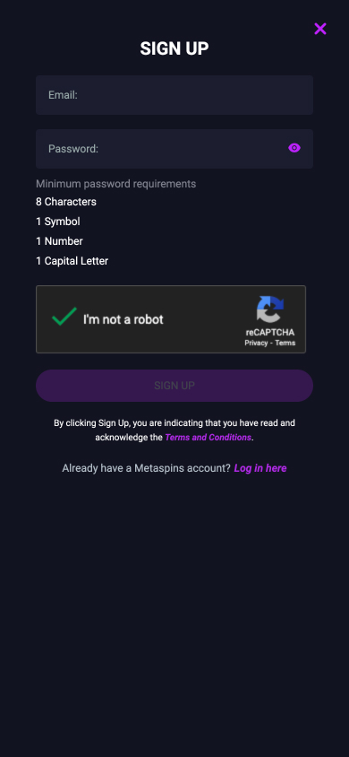Metaspins Casino Screenshot