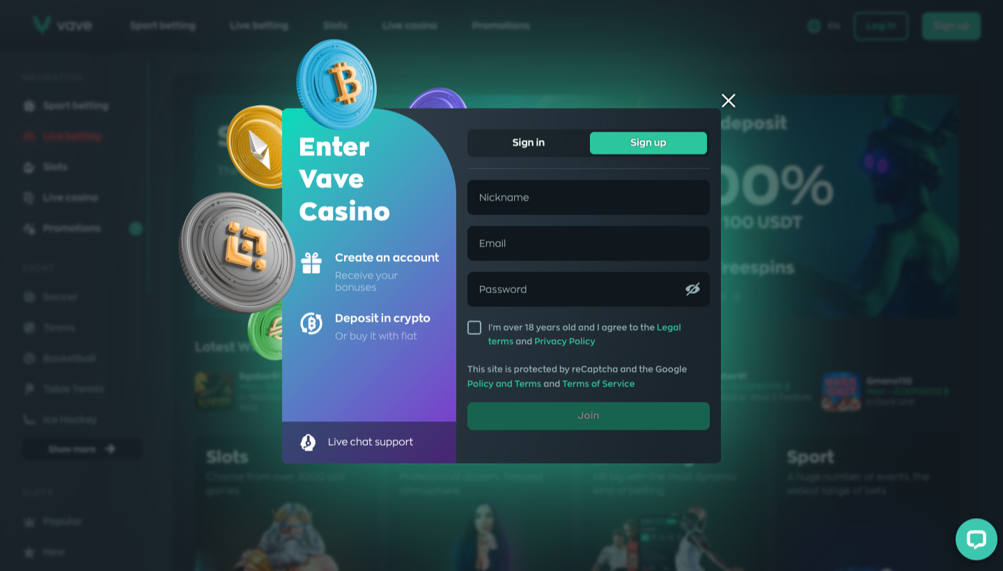 Vave Casino Screenshot