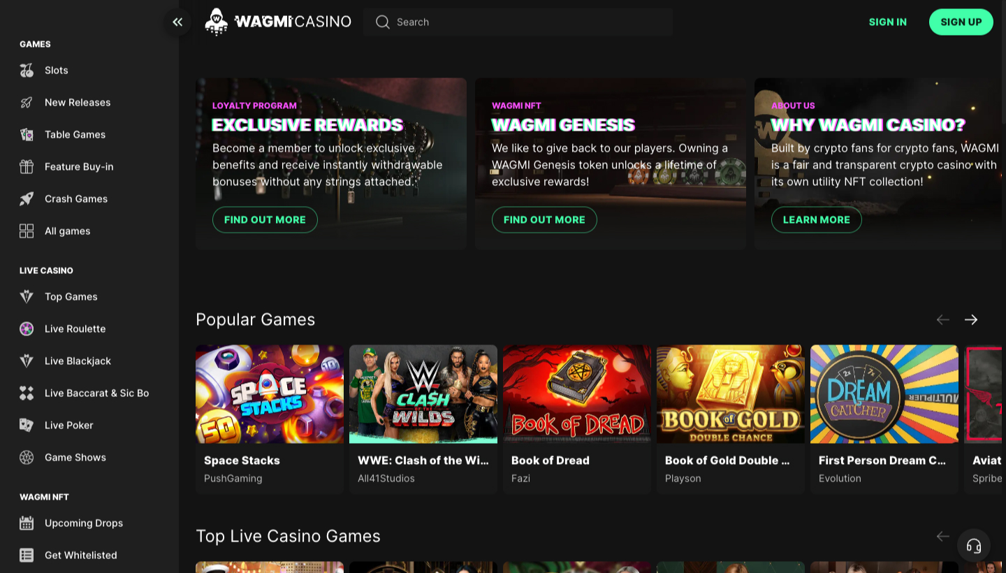 Wagmi Casino Screenshot