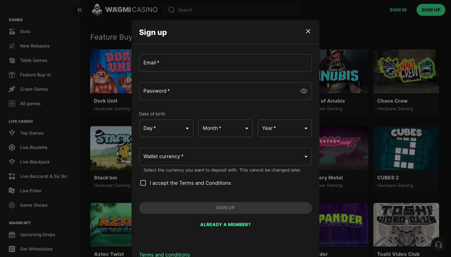 Wagmi Casino Screenshot