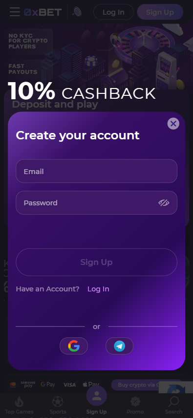 0xBet Casino Screenshot