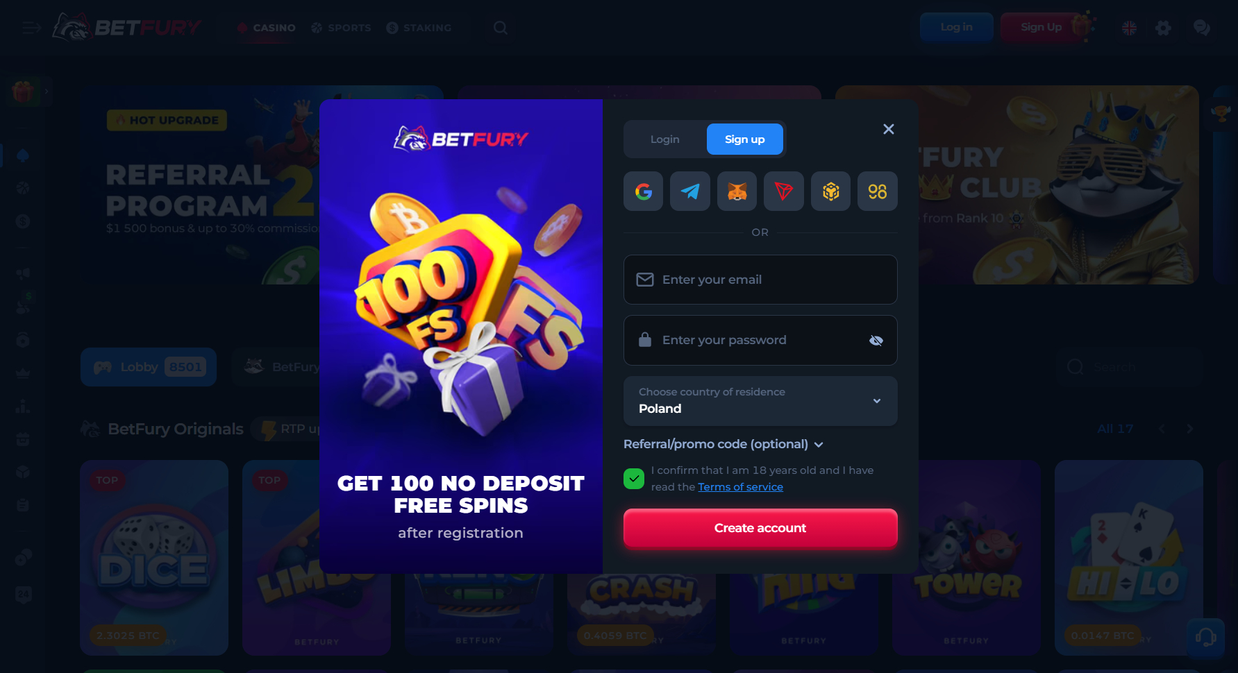 BetFury Casino Screenshot