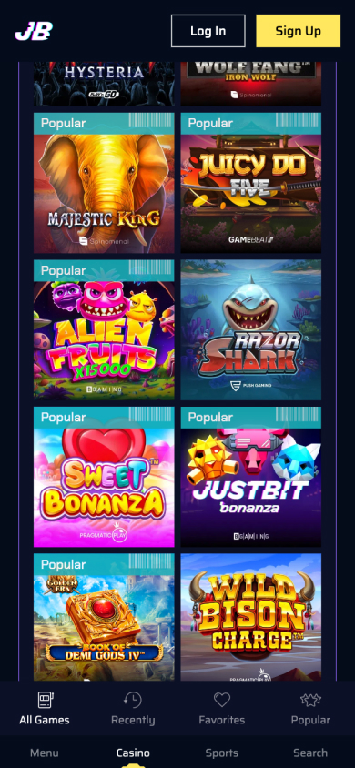 Justbit Casino Screenshot