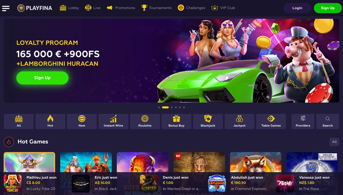 Playfina Casino Screenshot