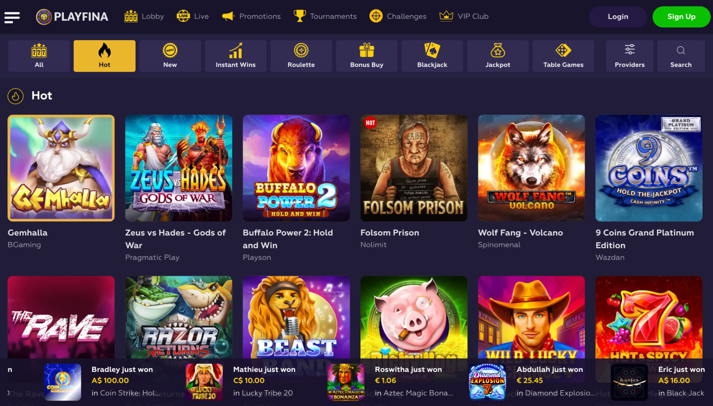 Playfina Casino Screenshot