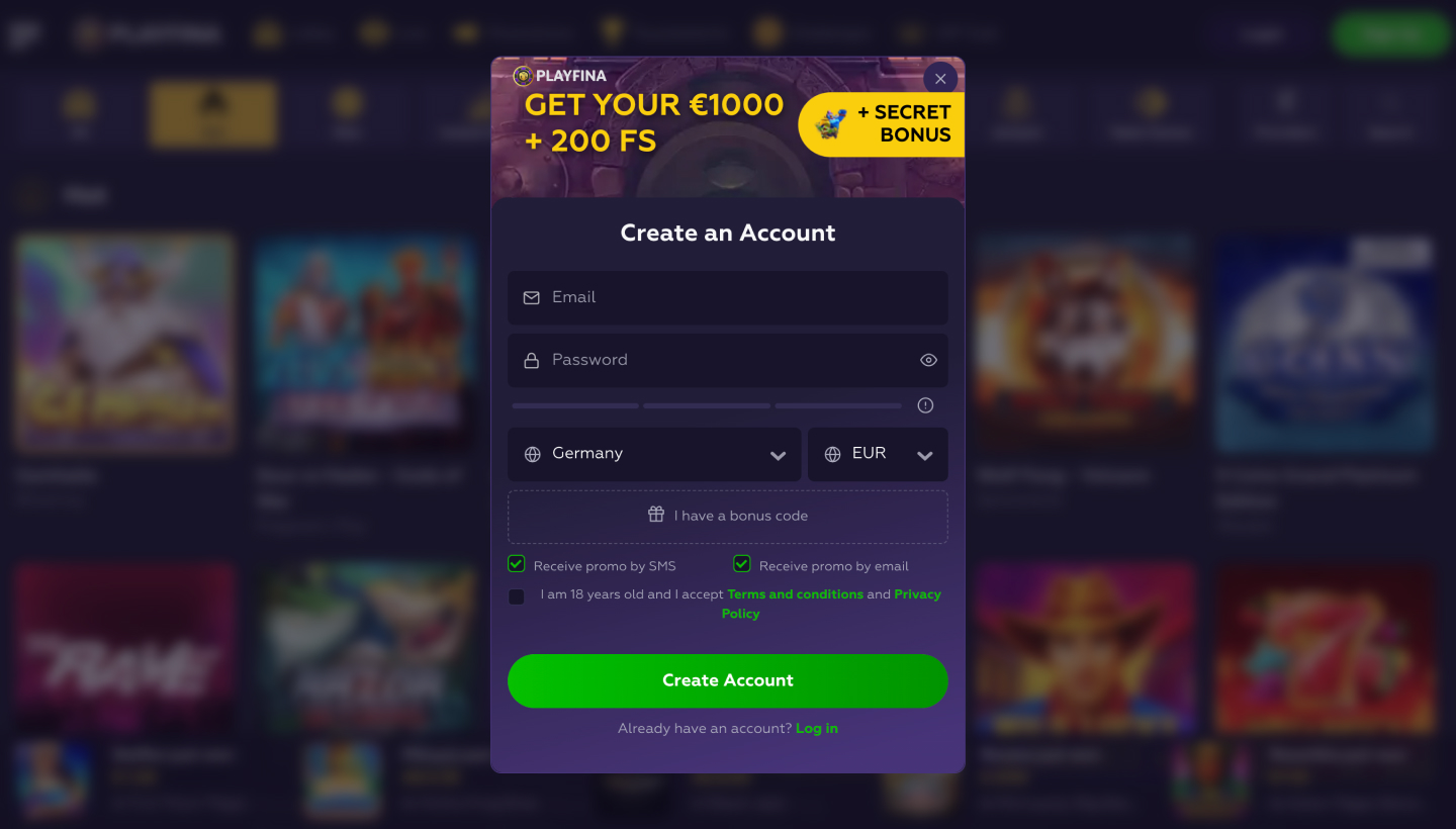 Playfina Casino Screenshot