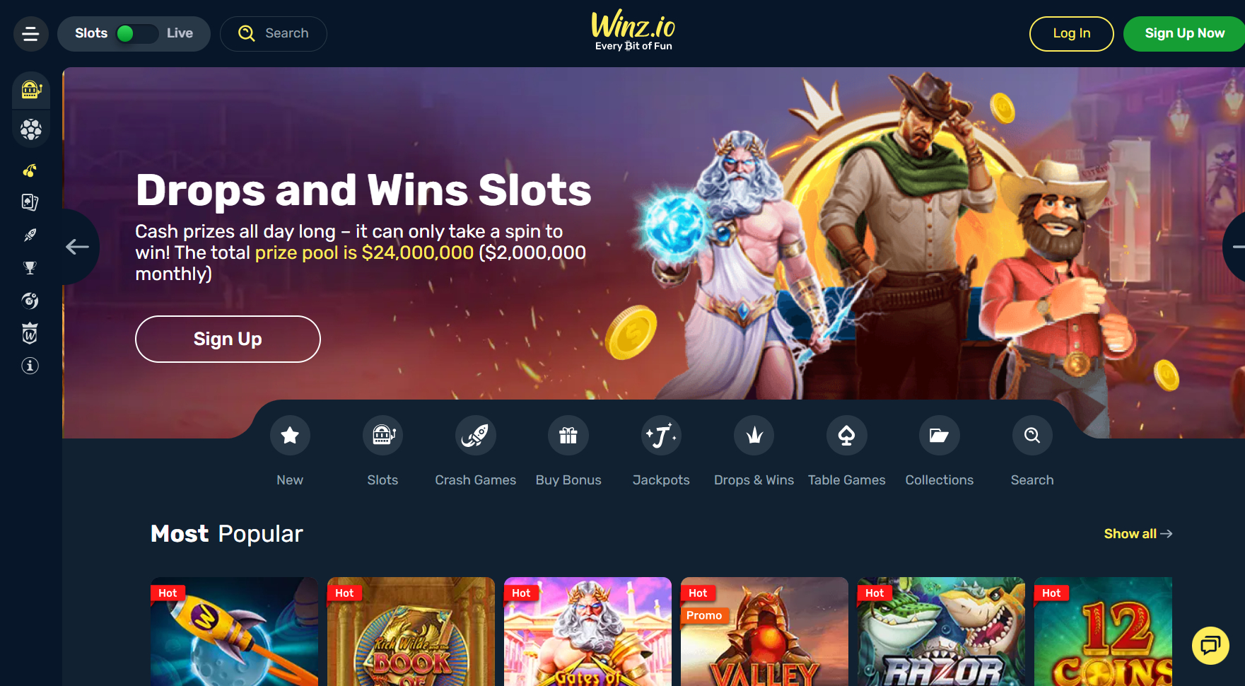 Winz.io Casino Screenshot