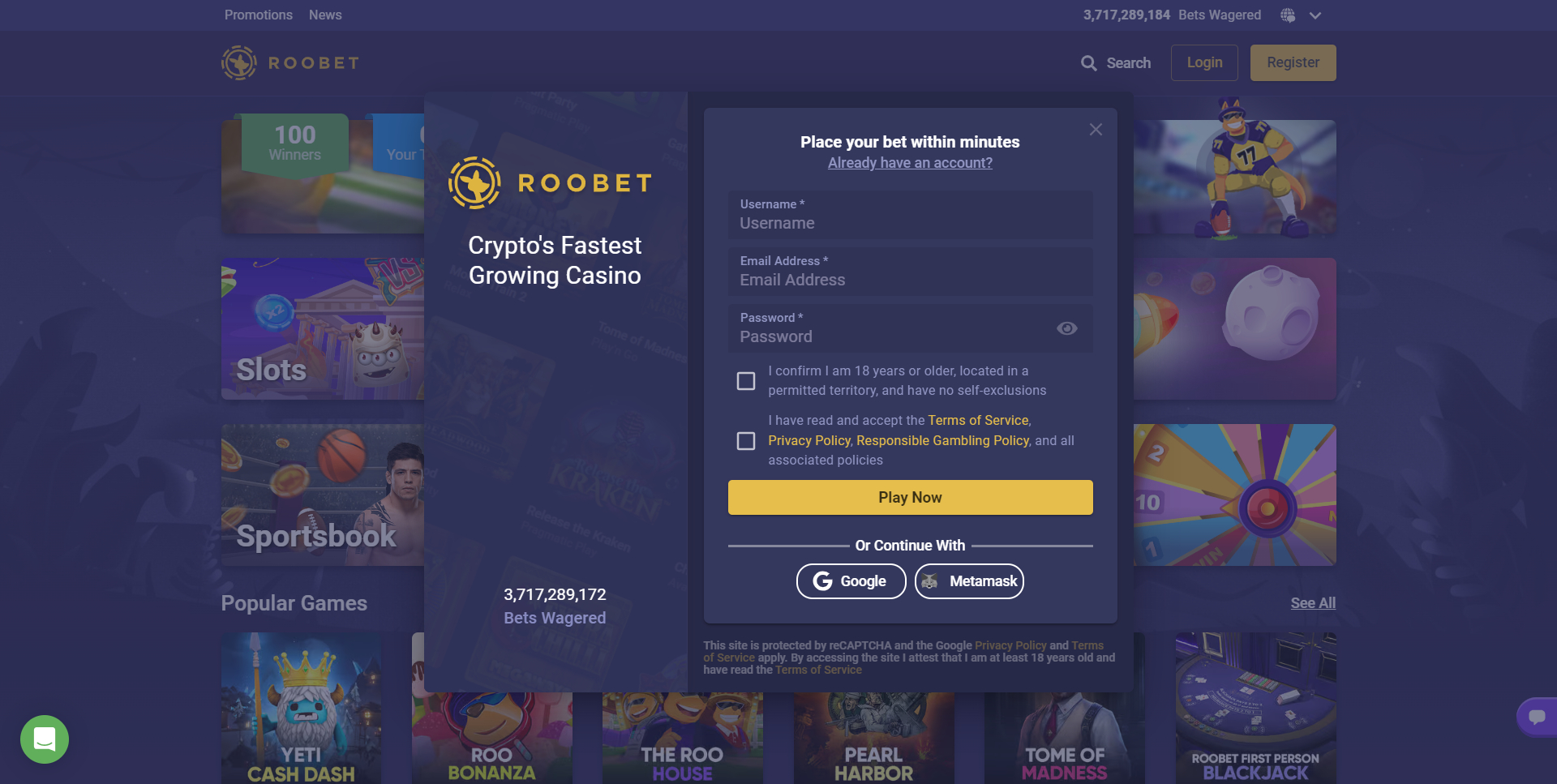 Roobet Casino Screenshot