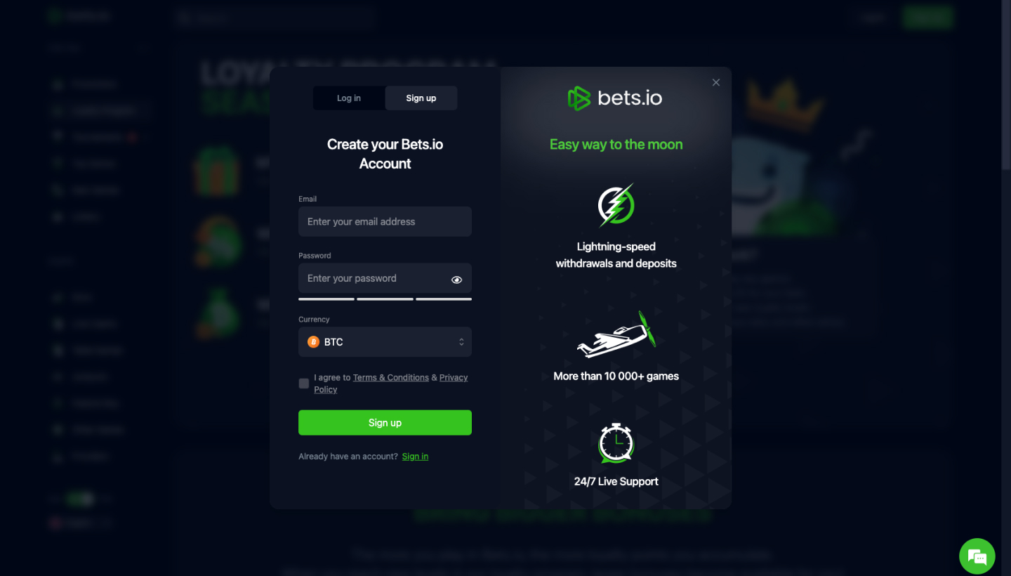 Bets.io Casino Screenshot
