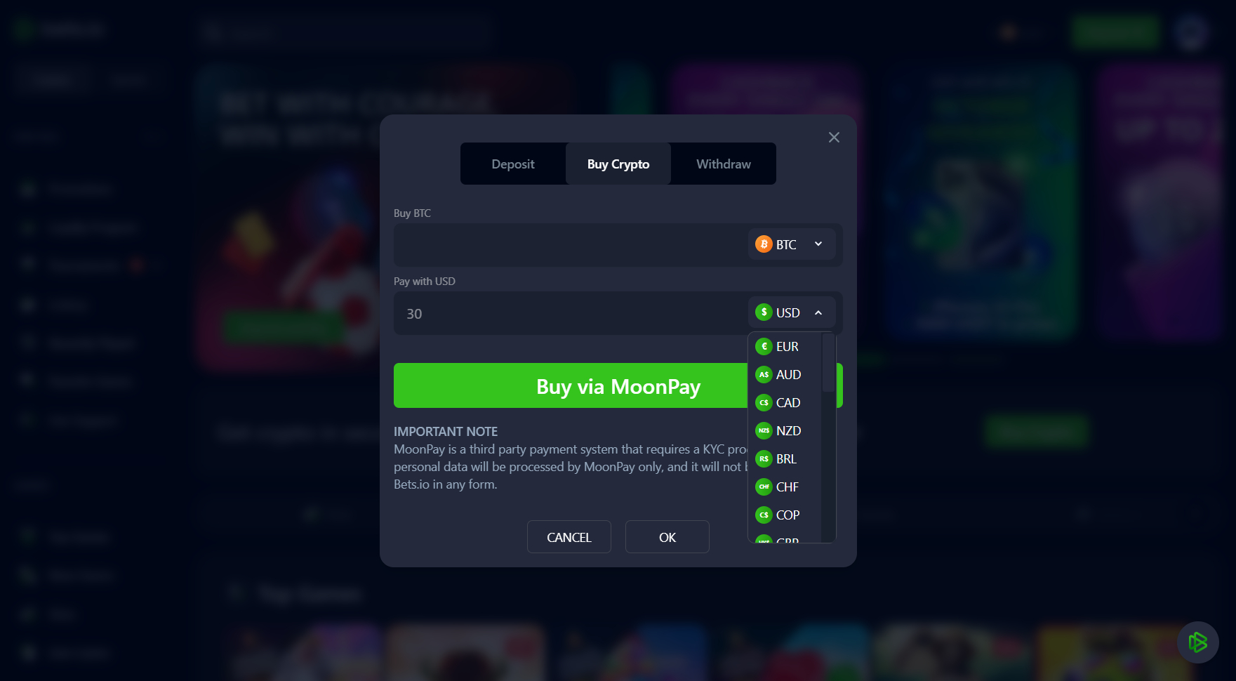 Bets.io Casino Deposit Methods Buy Crypto