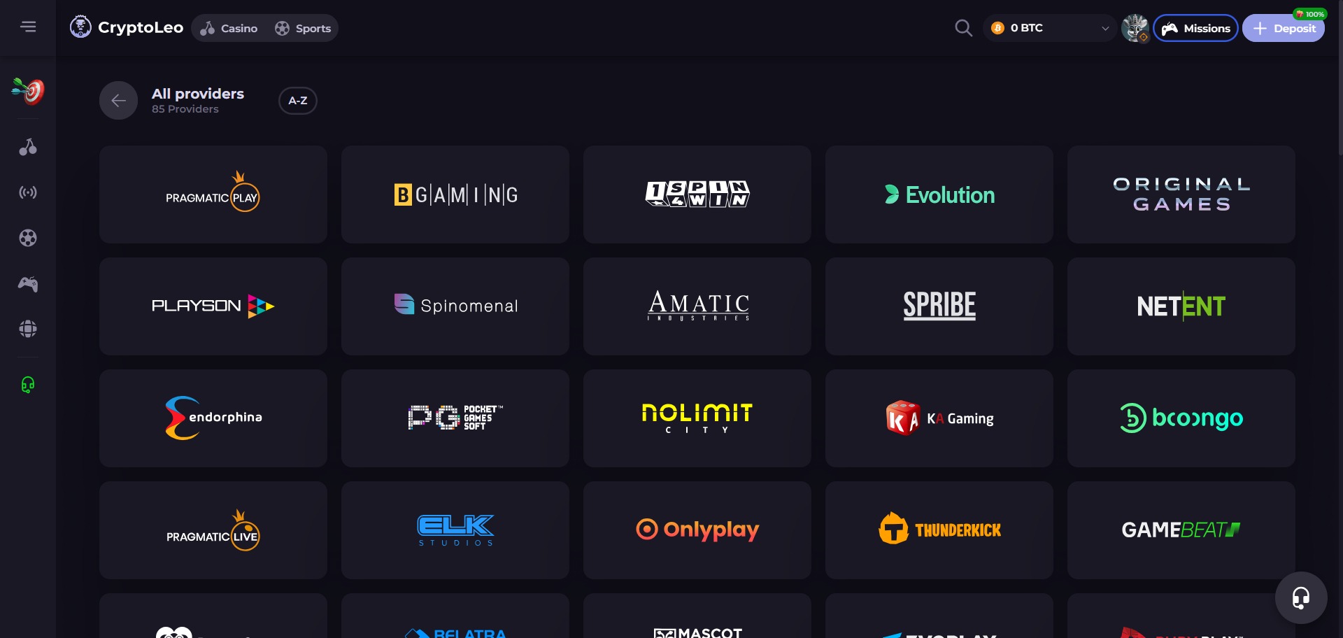 CryptoLeo Casino Game Providers