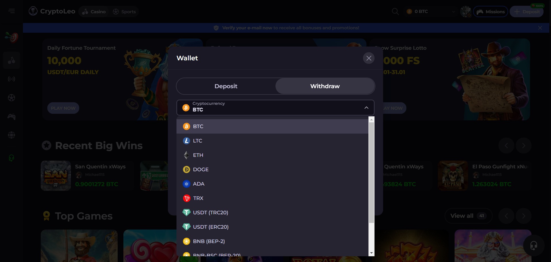 CryptoLeo Casino Withdrawal Methods