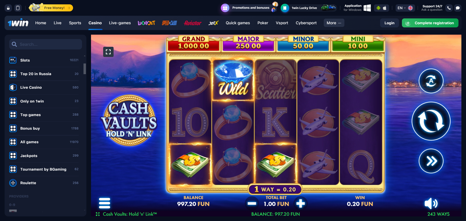 1Win Casino Screenshot