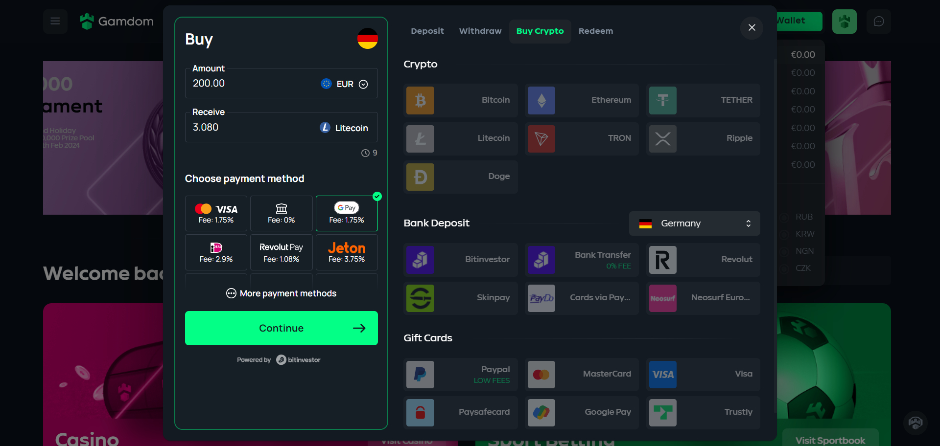 Gamdom Casino Buy Crypto