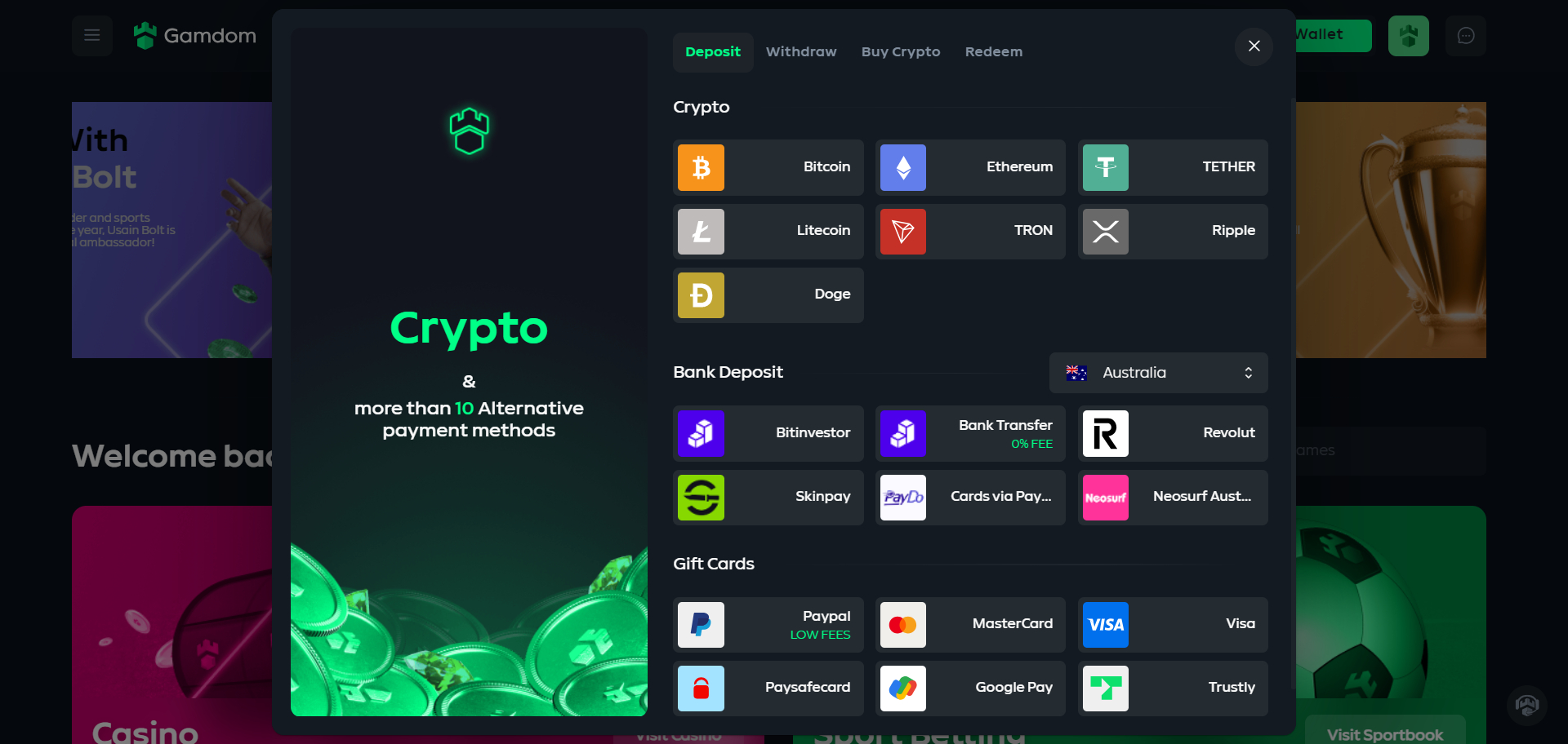 Gamdom Casino Deposit Methods