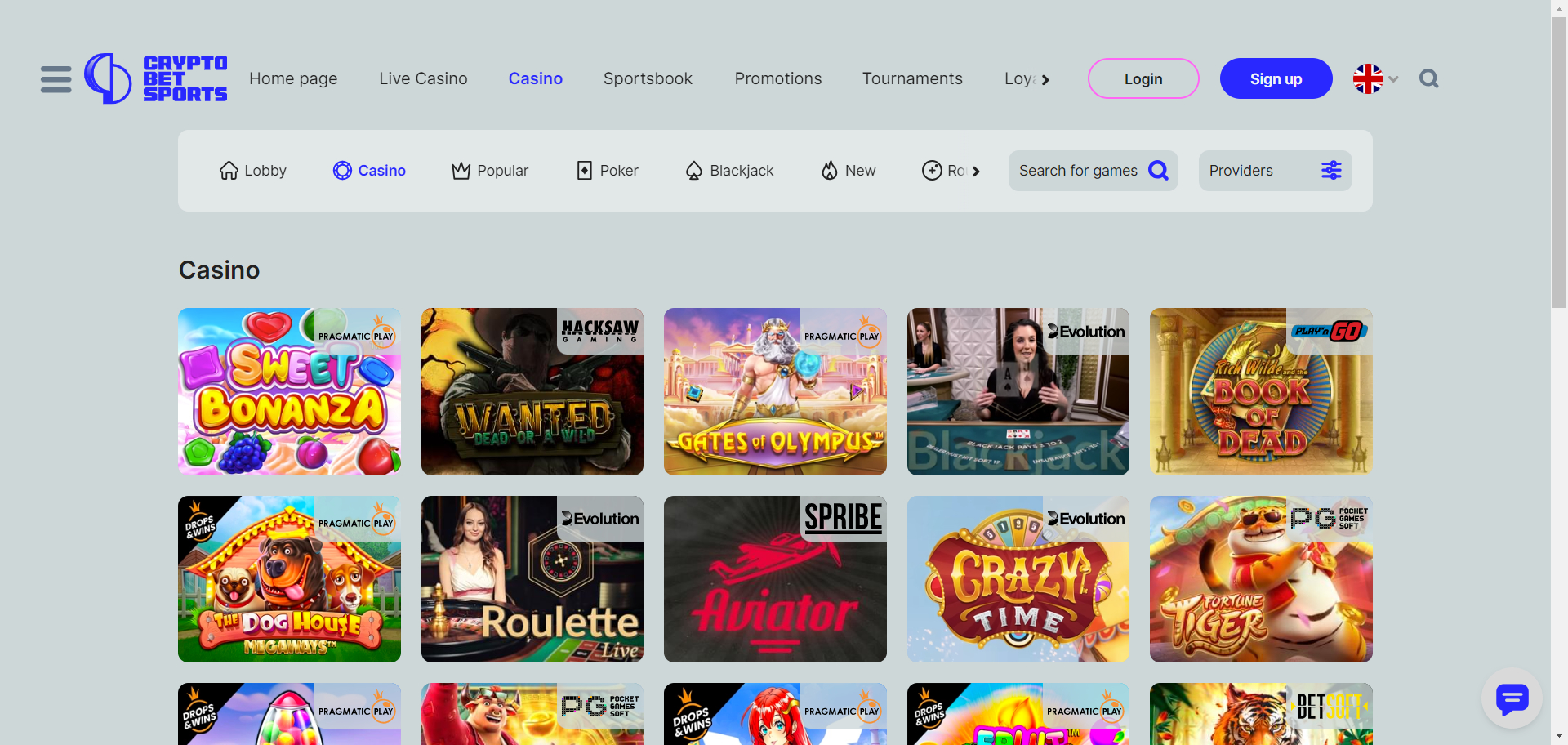 CryptoBetSports Casino Screenshot