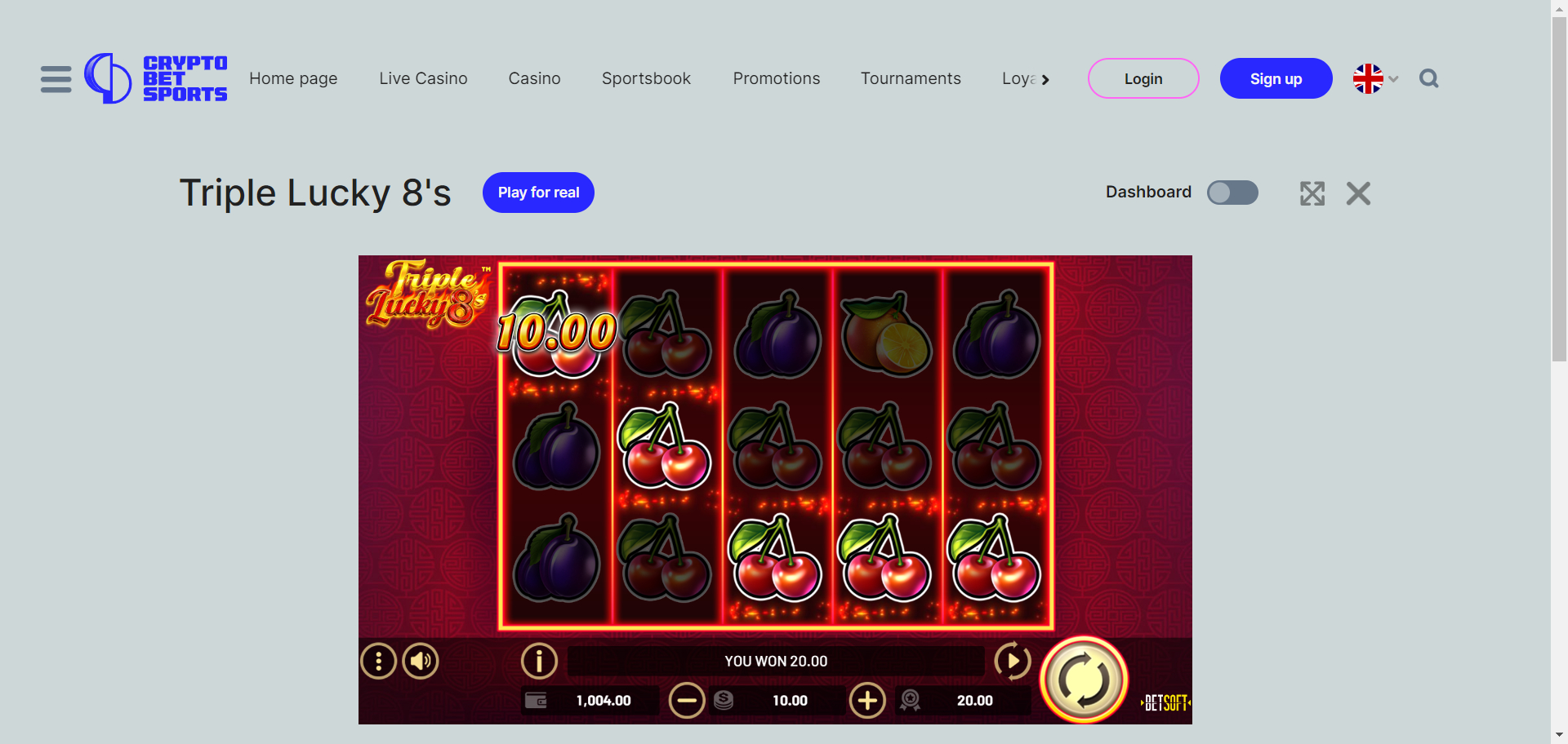 CryptoBetSports Casino Screenshot