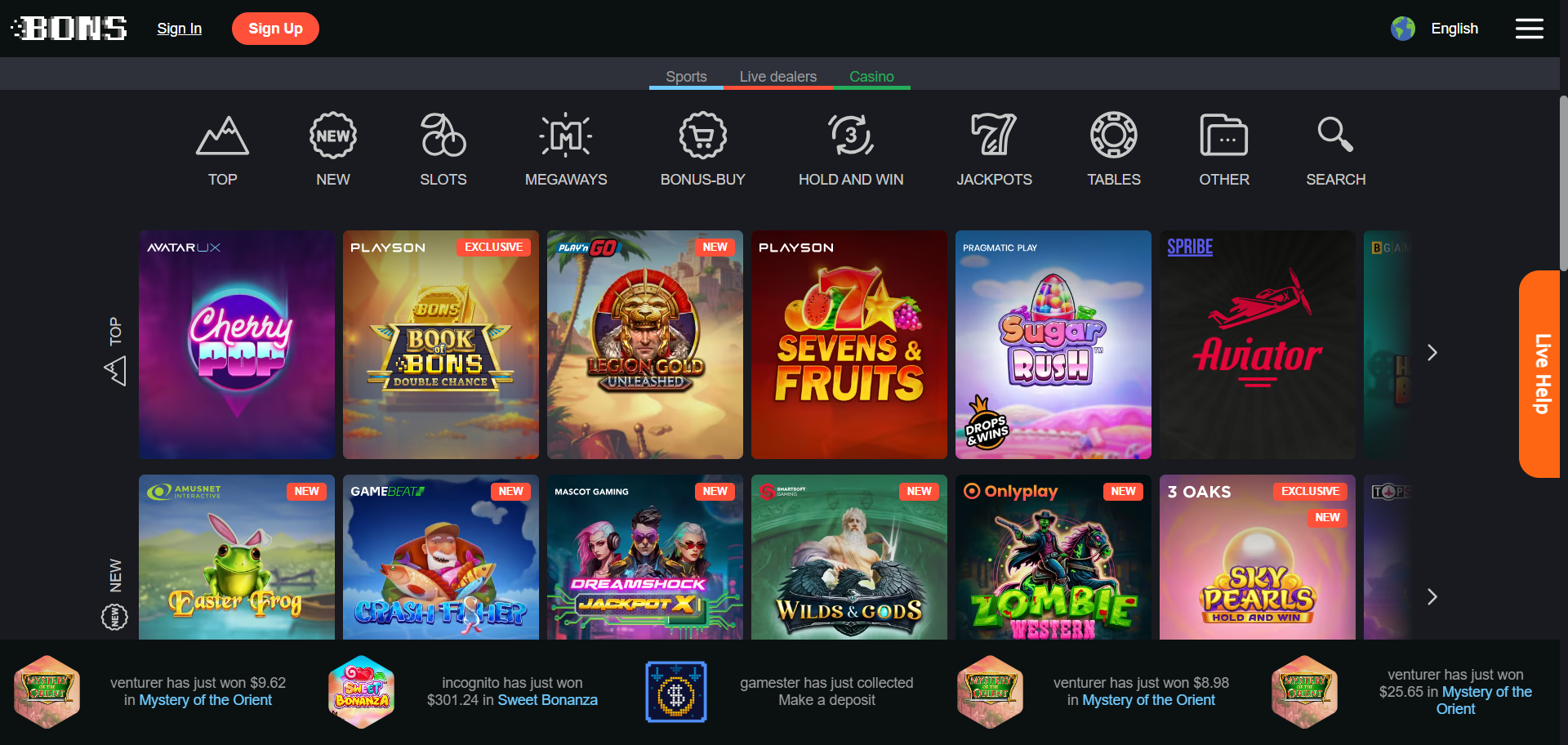 Bons Casino Screenshot