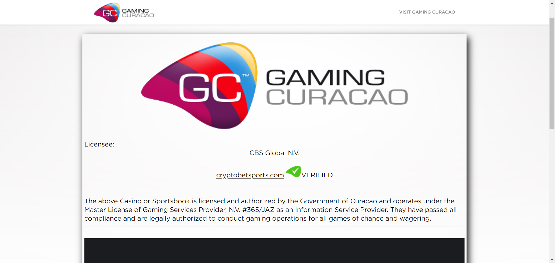 CryptoBetSports Casino License