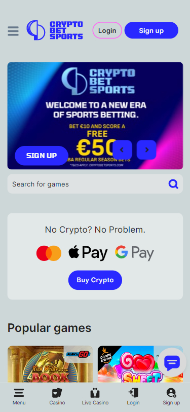 CryptoBetSports Casino Screenshot