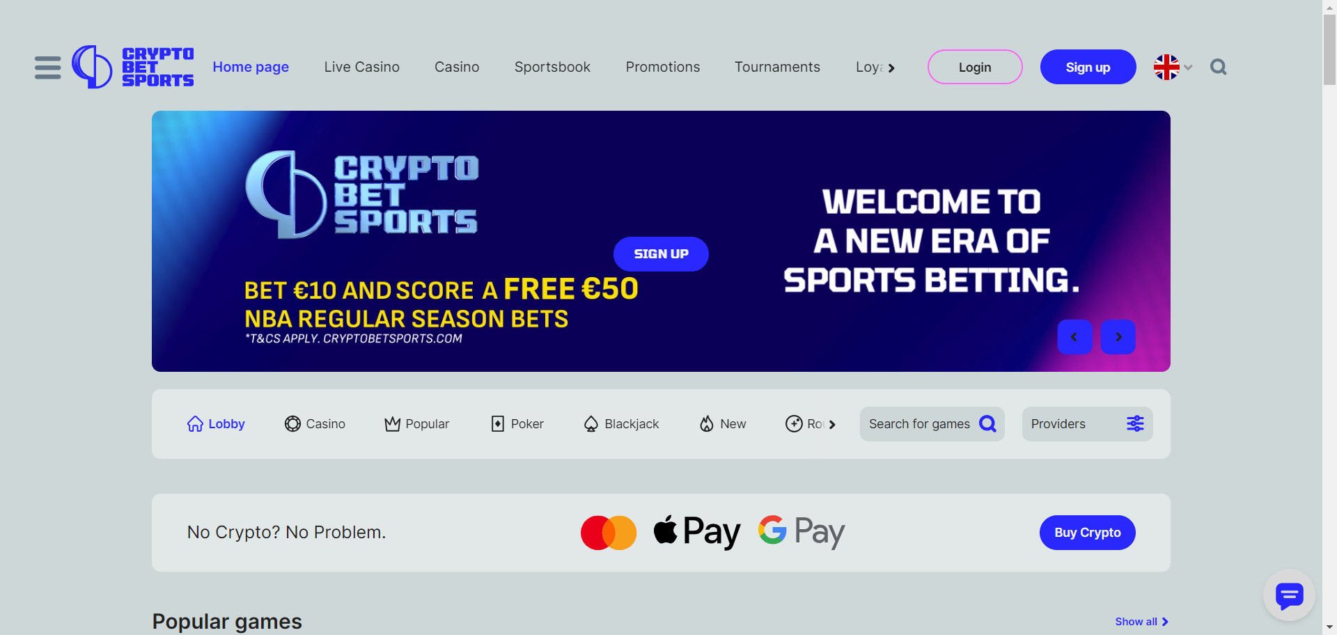 CryptoBetSports Casino Screenshot