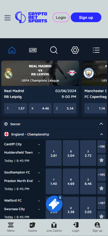 CryptoBetSports Casino Screenshot