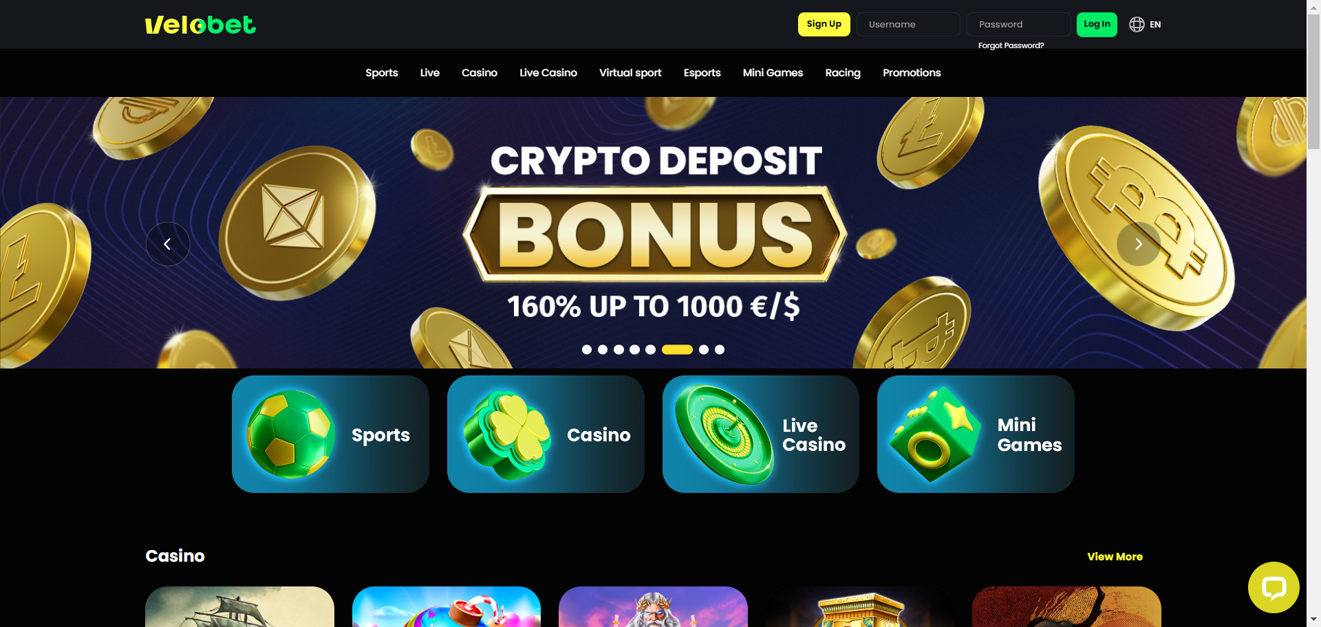 VeloBet Casino Screenshot