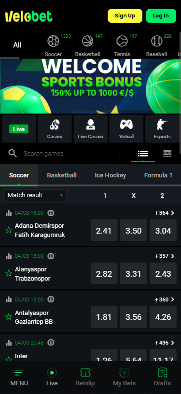 VeloBet Casino Screenshot