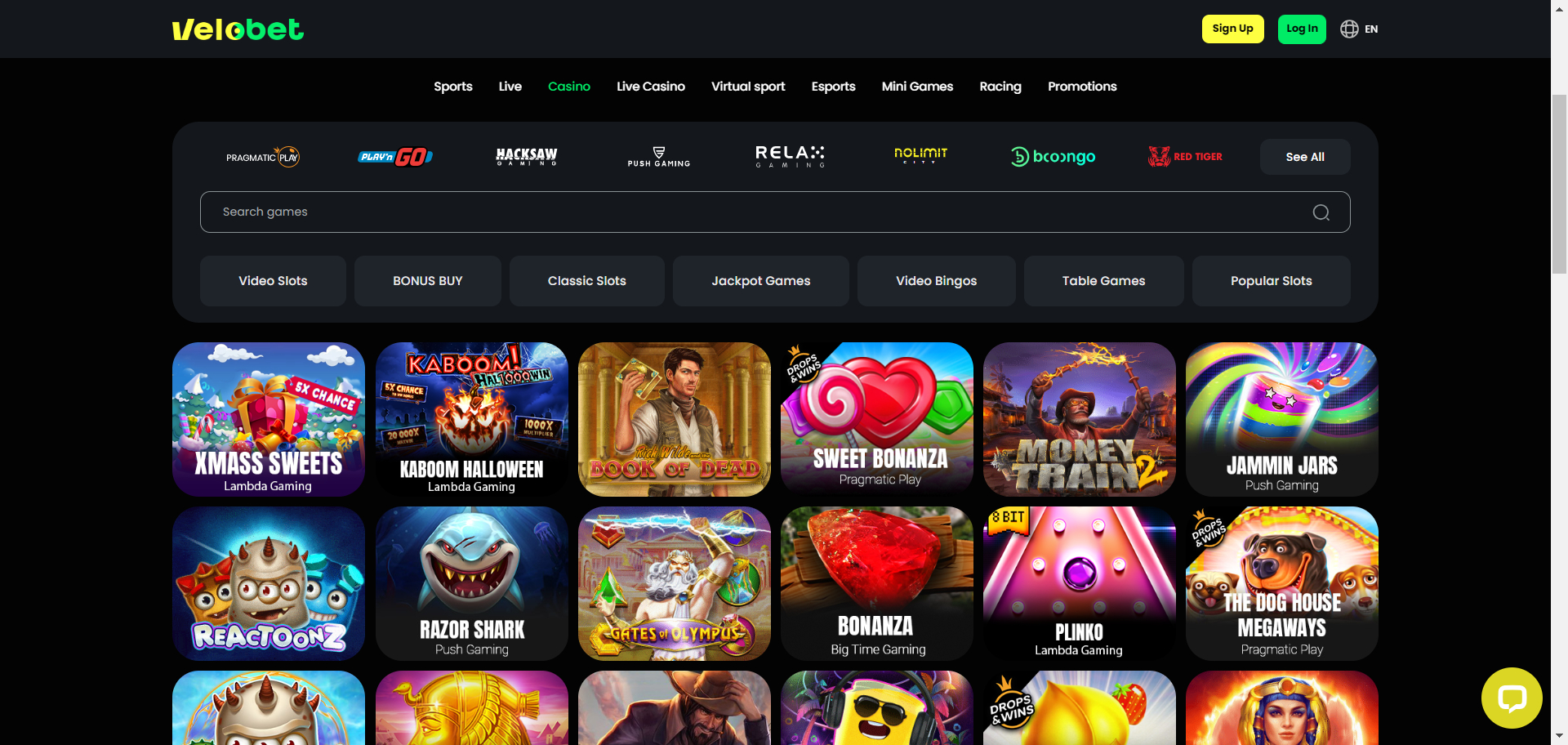 VeloBet Casino Screenshot